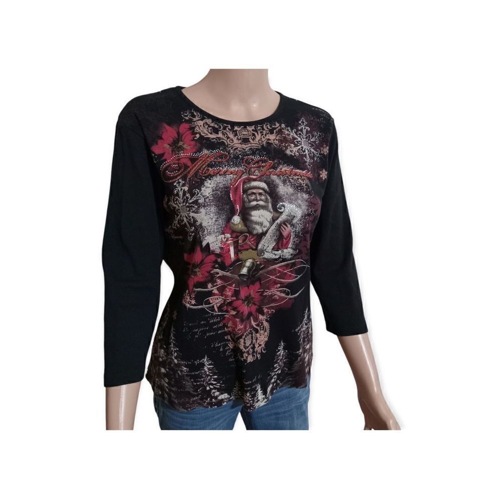 Jess & Jane Merry Christmas Made in USA 3/4 Sleeve Top Size: S